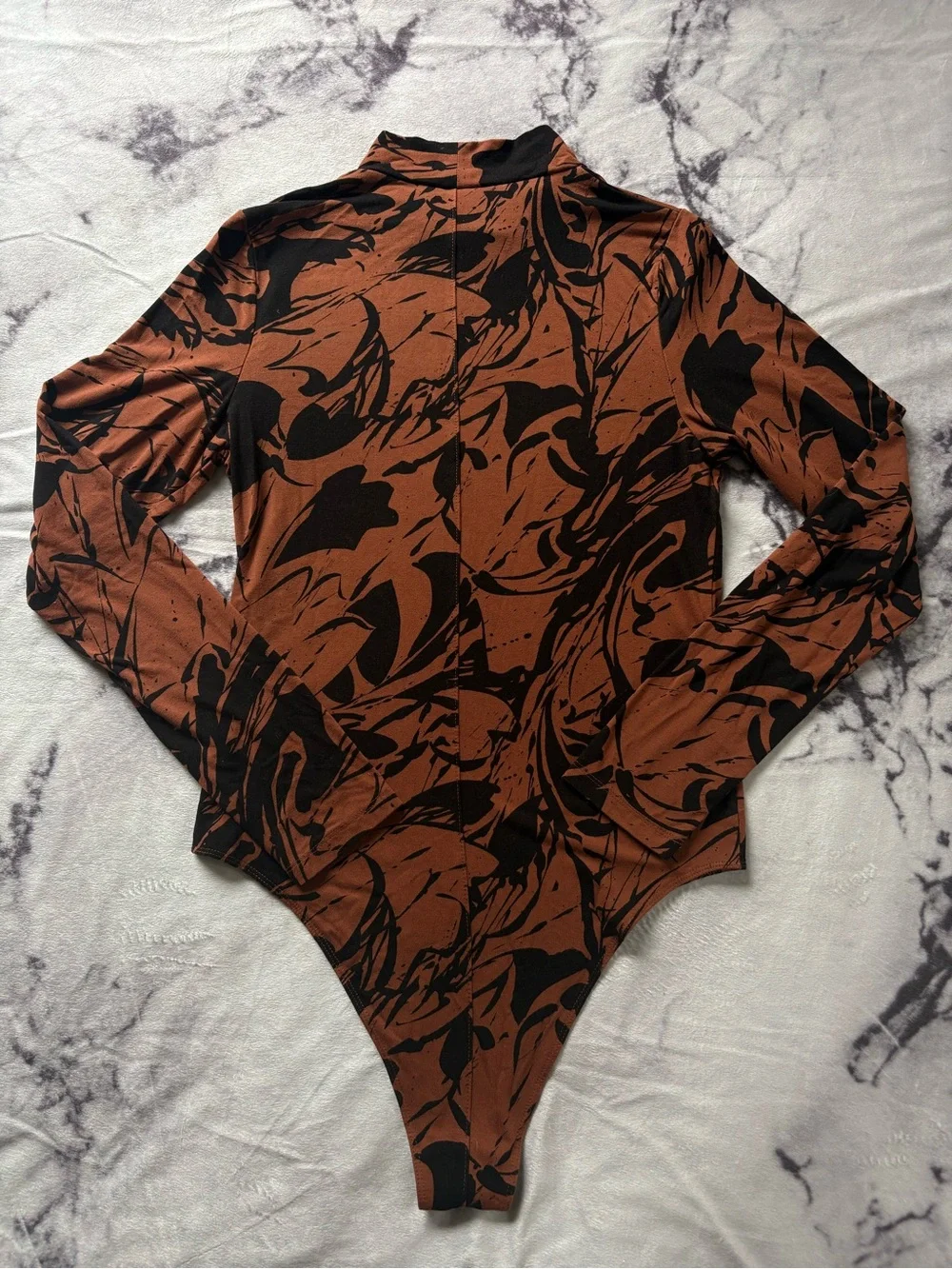 a new day Fall Brown & Black Marble Mock-Neck Long-Sleeve One-Piece Bodysuit
